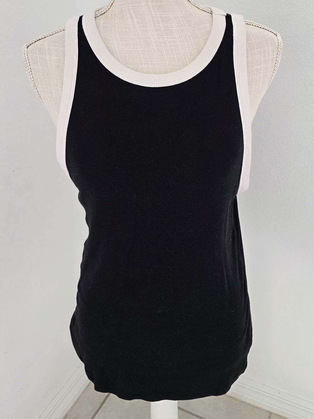 a new day Black Tank Top with White Trim